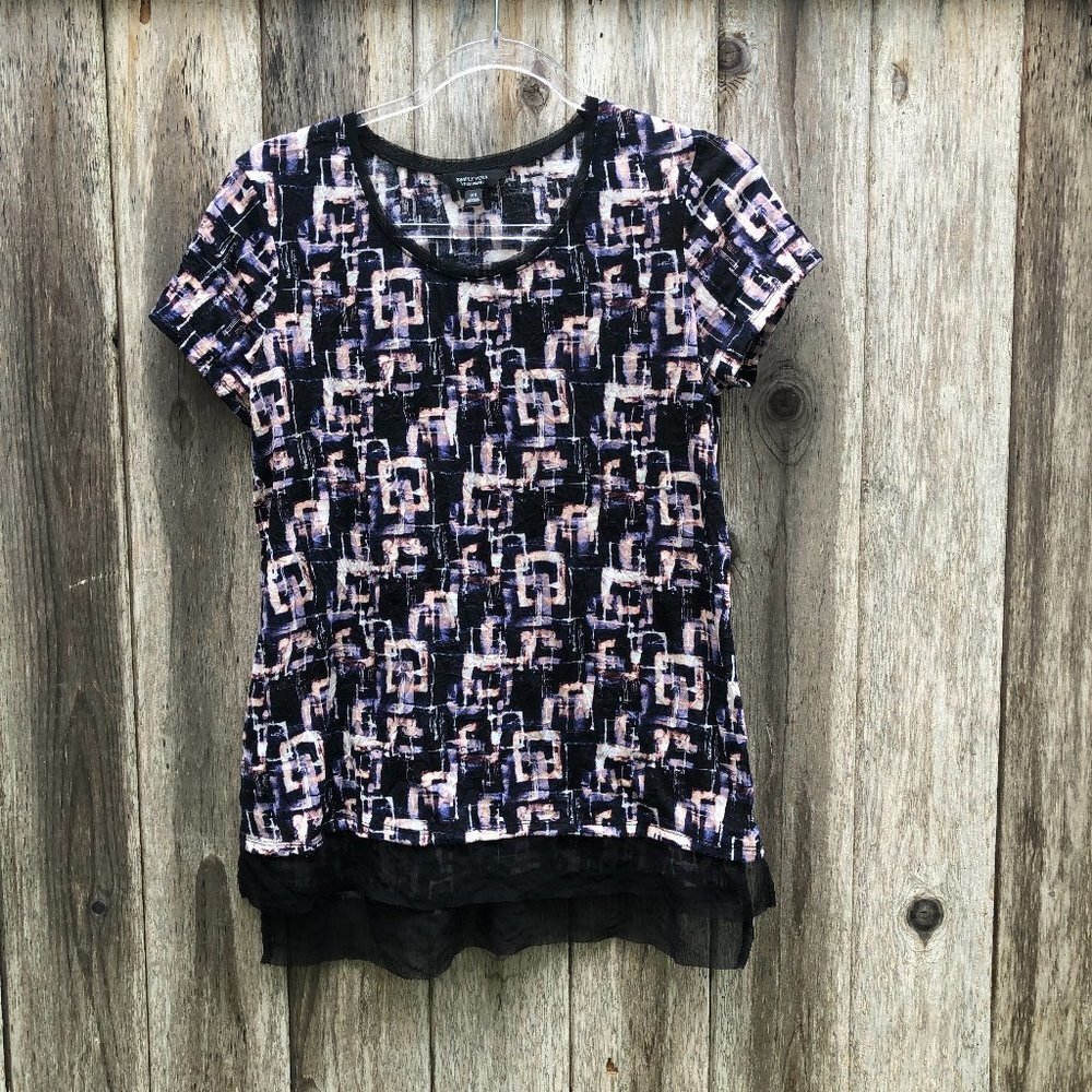 Simply Vera Vera Wang Abstract Geometric Top Short Sleeve Blouse Size XS